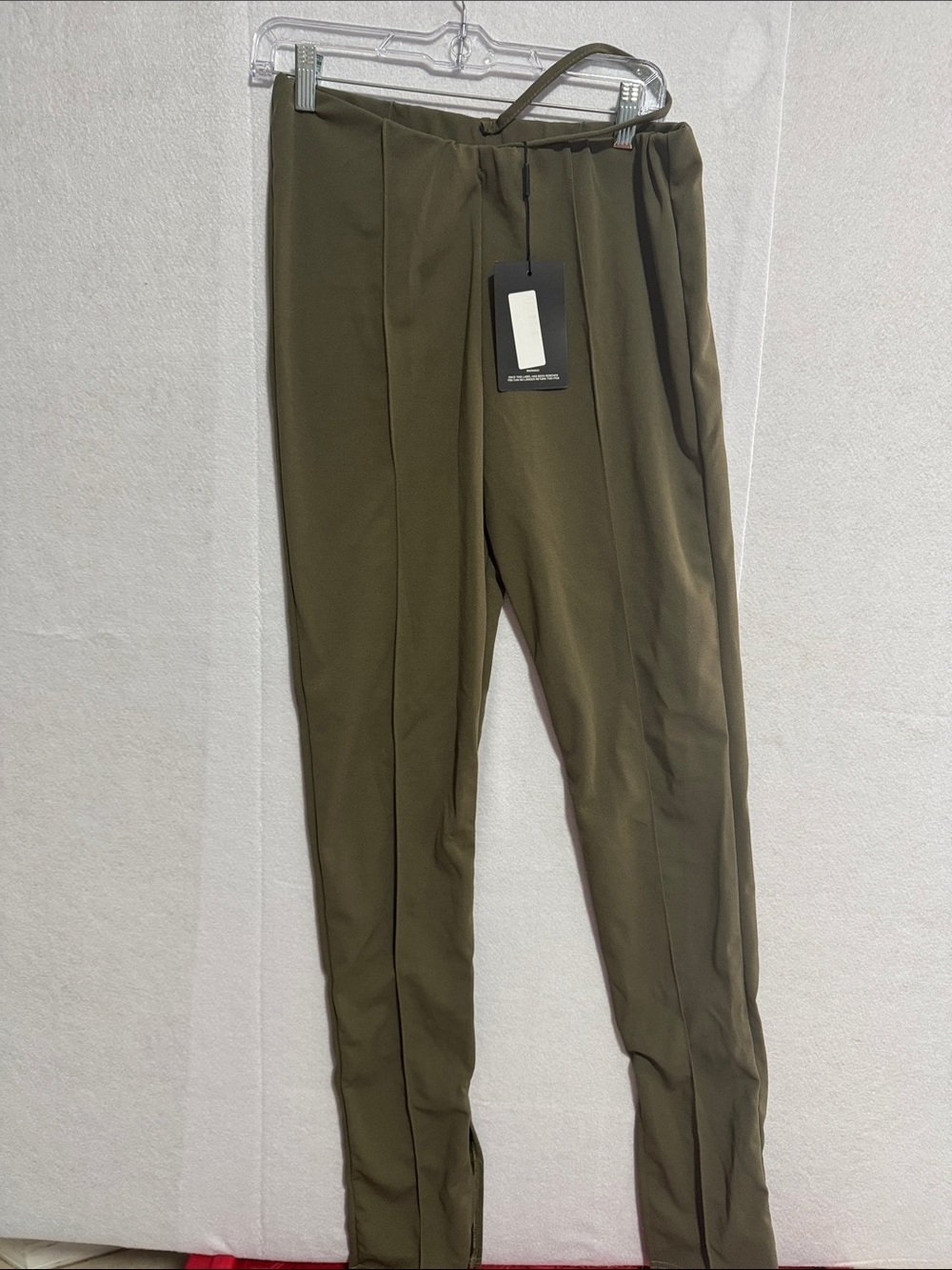 PrettyLittleThing Olive Skinny Ponte Split Leg Trousers